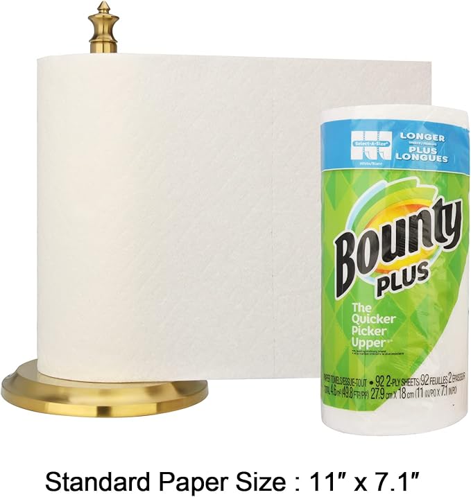 Akicon Paper Towel Holder Stand for Kitchen Countertop & Dining Room Table (Brushed Gold Brass, Classical)