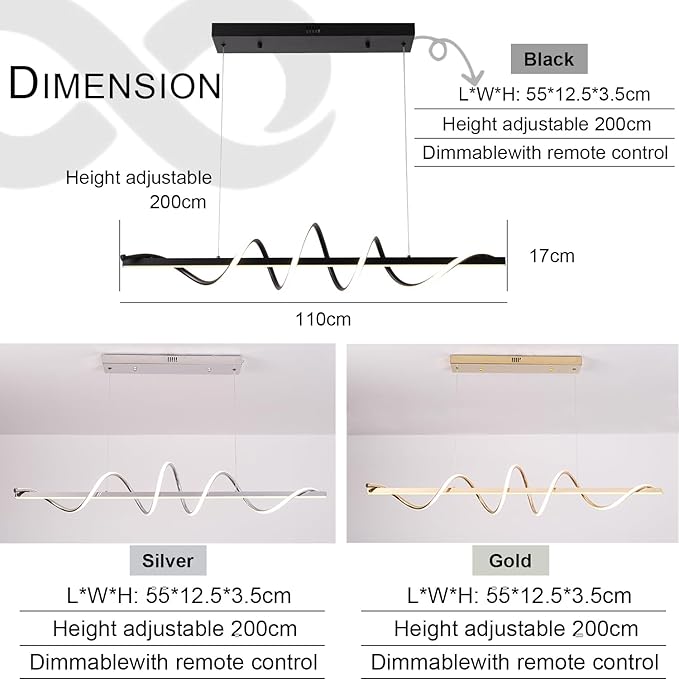 Modern Pendant Light - Gold Led Chandelier for Dining Room with Creative Snake-Shaped Twist - Electroplated Gold Led Kitchen Island Lighting Over Table