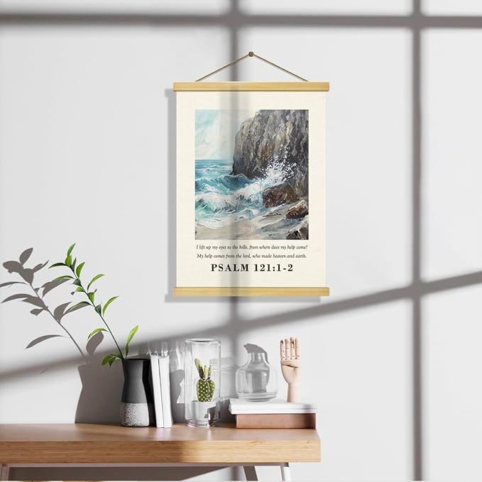 Christian Canvas Poster, Psalm 121:1-2 Canvas Poster Wood Hanger, Christian Wall Art, Bible Verse Posters, William Morris Prints Decor, Ocean Watercolor Decors, Home Decor Accent