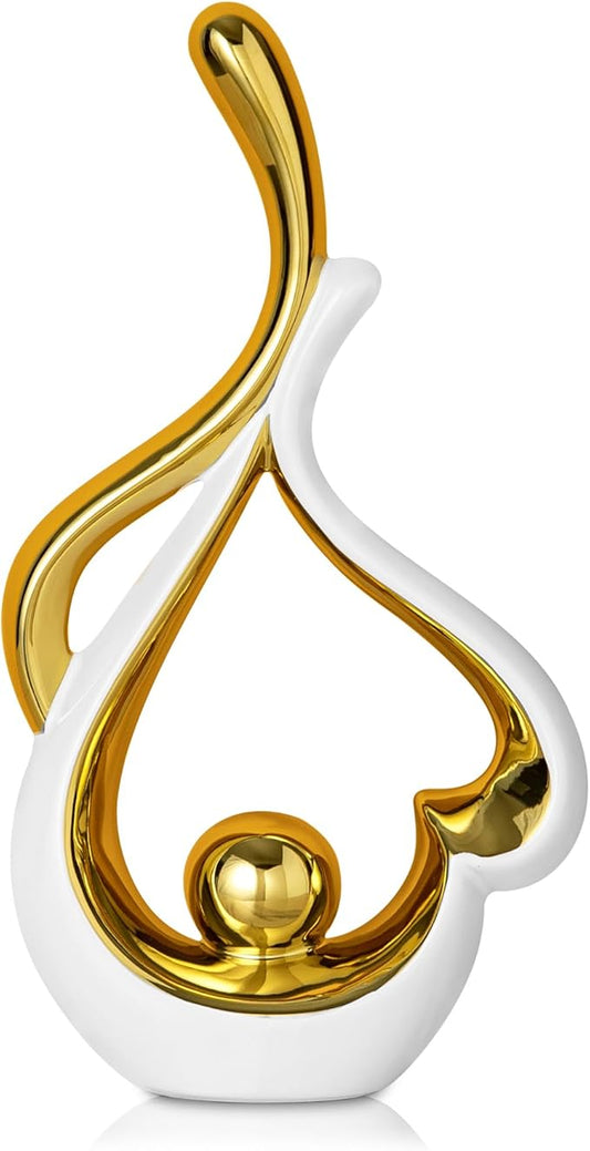 Gold Decor for Living Room, White Sculptures Home Decor, Ceramic Statue Coffee Table Decor, Heart Shape Table Centerpieces for Dining Room, Modern Abstract Art Decor