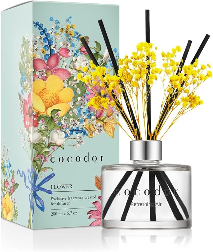 COCODOR Preserved Real Flower Reed Diffuser/Refreshing Air / 6.7oz(200ml) / 1 Pack/Reed Diffuser Set, Oil Diffuser & Reed Diffuser Sticks, Home Décor&Office Decor, Fragrance and Gifts
