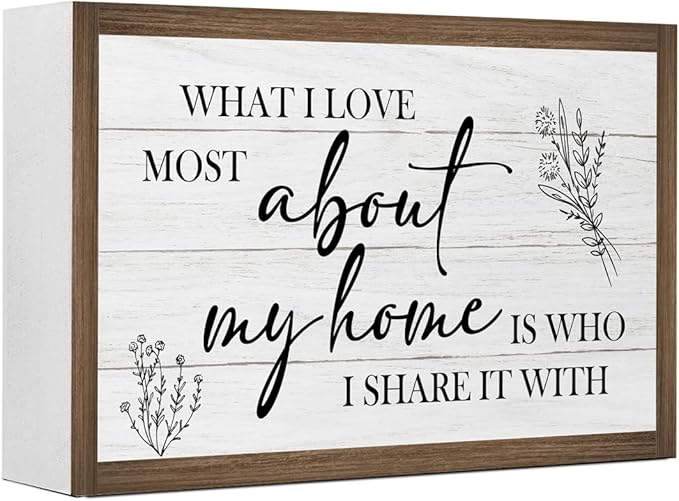 What I Love Most About My Home Wooden Box Sign Decor,10.3 * 6 Inches,Rustic Wall Sign About Love Wood Block Sign for Home Farmhouse Living Room Bedroom Shelf Desk Tabletop Decor
