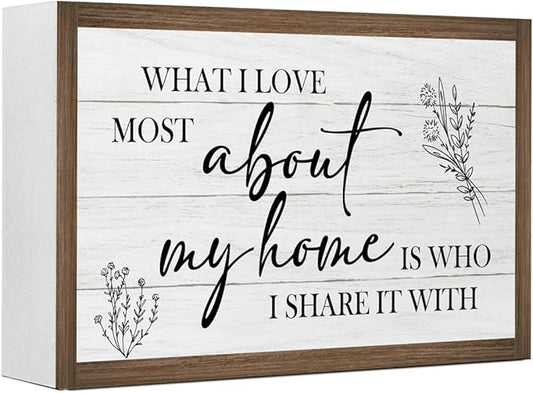 What I Love Most About My Home Wooden Box Sign Decor,10.3 * 6 Inches,Rustic Wall Sign About Love Wood Block Sign for Home Farmhouse Living Room Bedroom Shelf Desk Tabletop Decor