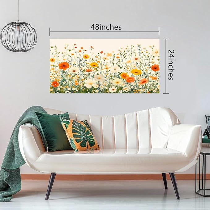 KZKU Floral Canvas Wall Art Orange and White Wildflowers Modern Botanical Print Watercolor style Flower Picture for Bedroom Living Room Artwork Home Wall Decoration