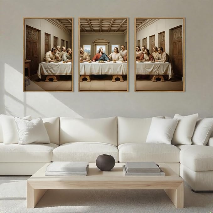 The Last Supper Wall Art Christian Wall Decor 16x24 Inch Framed Jesus Religious Painting Set of 3 for Living Room Bedroom Hallway