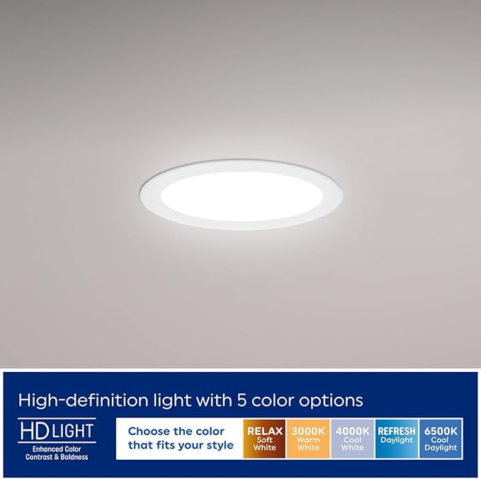 GE Color Select LED Wafer Downlight, Premium High-Lumen Direct Wire Ceiling Light, 6-Inches (4 Pack)