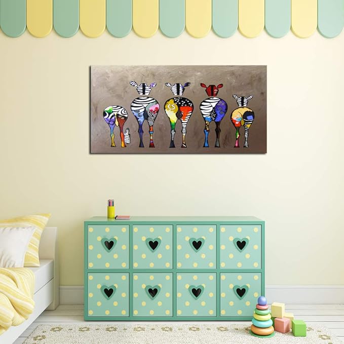 DZL Art D72550 Canvas Prints Wall Art Paintings Animal Painting Five Colorful Zebra Modern Art Stretched Ready To Hang for Living Room Bedroom Decoration