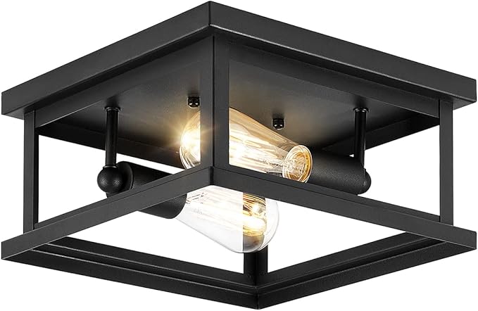 Drosbey 2-Light Flush Mount Ceiling Light Fixture, Farmhouse Light Fixtures, Industrial Vintage Ceiling Light for Kitchen, Bedroom, Hallway, Laundry