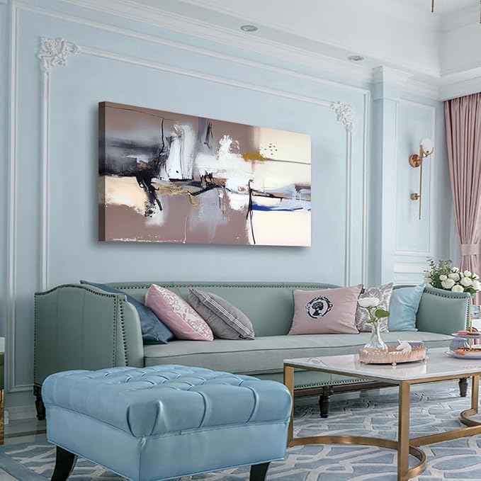 Black and White Ink Abstract Wall Art Print Oil Paintings Abstract Canvas Wall Art for Living room Office Bedroom Modern Brown Pictures Wall Decor Artwork Waterproof Ready to Hang - 20in * 40inch