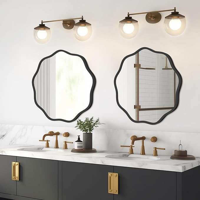 WallBeyond Round Wavy Mirror for Wall Decorative 20 inch, Modern Round Mirror Aluminum Frame for Bathroom Bedroom Living Room Home House Office Entryway, Black