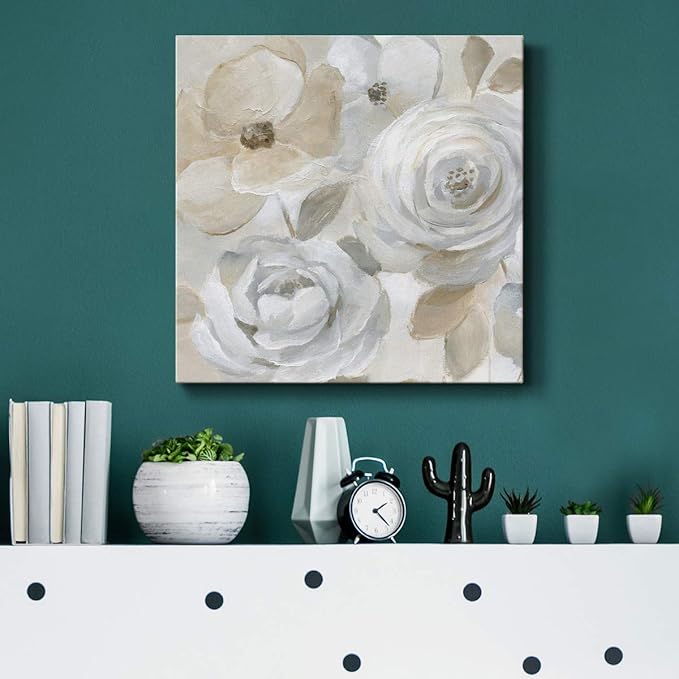 Square Premium Gallery Wrapped Canvas Flower Multicolor Wall Art Abstract Floral Romance Modern Pictures Print for Home Office, Ready to Hang