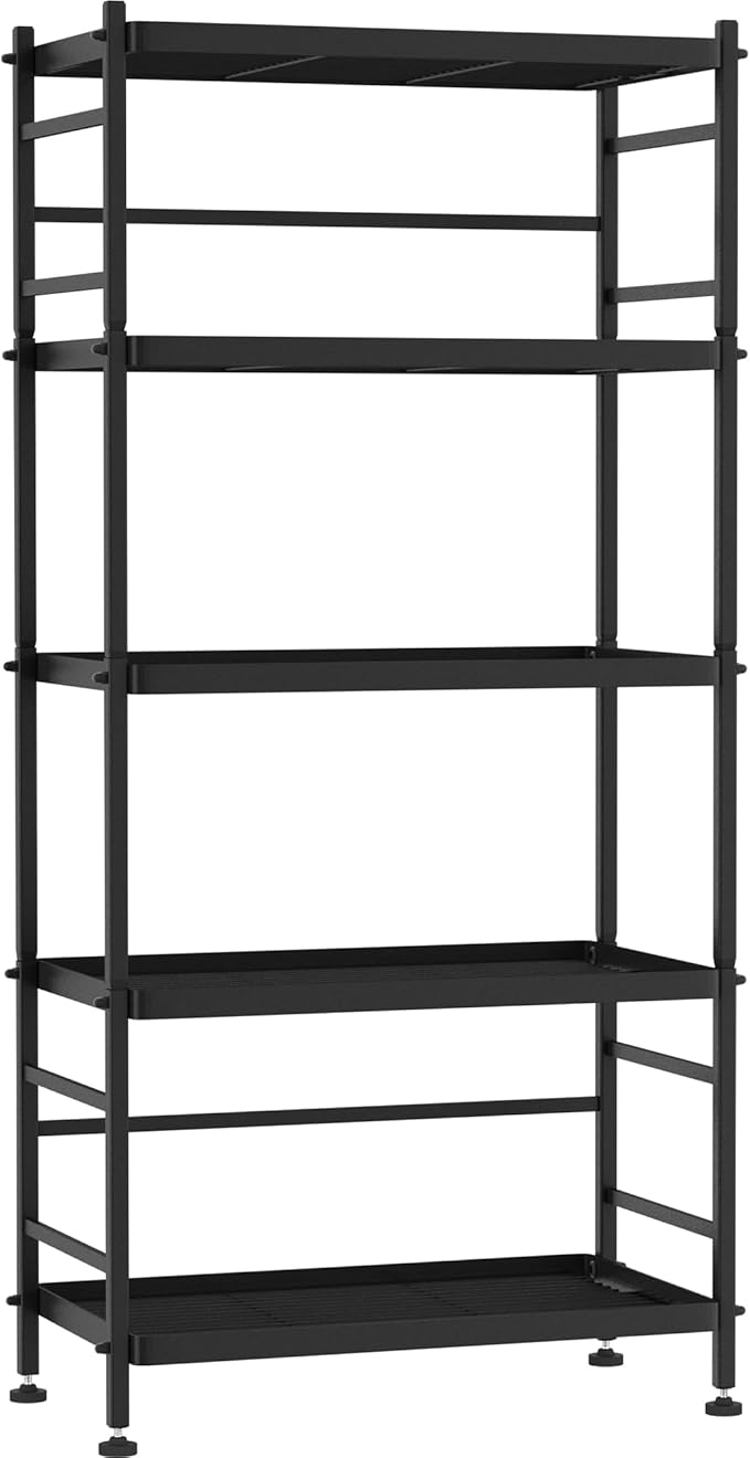 5-Wire Shelving Metal Storage Rack Shelves, Standing Storage Shelf Units for Laundry Bathroom Kitchen Pantry Closet(Black, 21.5L x 12.8W x 50.5H)