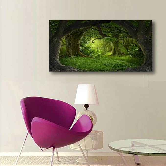 Tree of Life Wall Art Canvas Prints Natural Landscape Pictures Home Decor Green Forest Paintings for Living Room Bathroom Bedroom Kitchen Office Decorations 28x57 Wooden Framed Artwork Easy Hanging