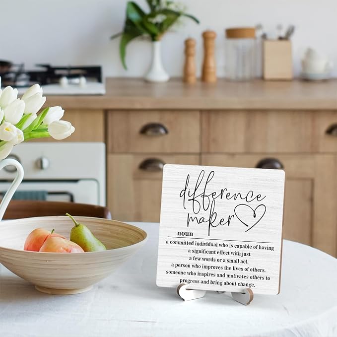 Wooden Table Sign Gift Difference Maker Definition Desk Decor Wood Plaque With Stand Unique Gift Ideas for Boss Women Best Mom Coworker Teacher Office-B02
