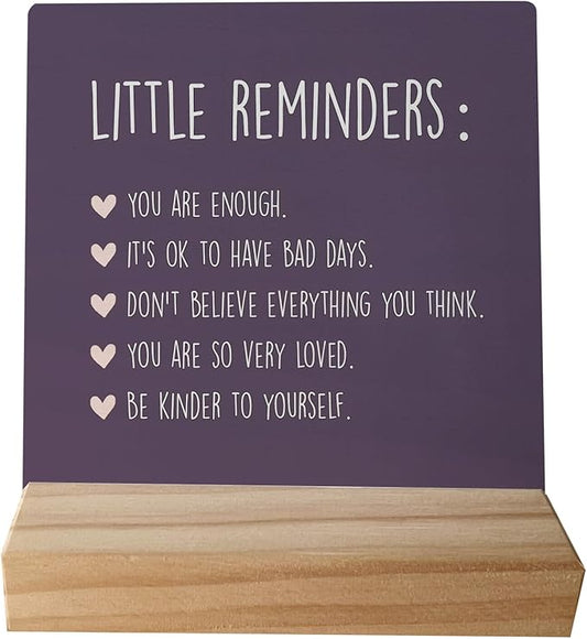 Inspirational Wooden Sign - Mental Health Gift for College Girls, Self Love Reminder Office Decor, Back to School Gift for Students (Dark Purple)