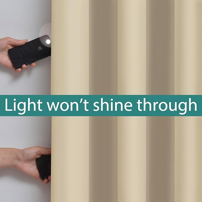 Yakamok 100% Blackout Thermal Insulated Grommet Curtains, Noise Reducing Barrier Panel for Sliding Glass Door, 2 Thick Layers Heat Full Light Blocking Patio Door Drapery, Beige, W100 x L84, 1 Panel