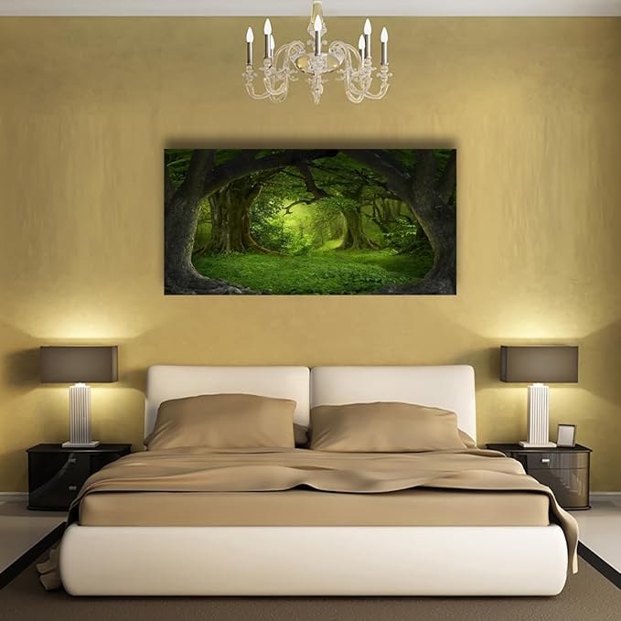 Tree of Life Wall Art Canvas Prints Natural Landscape Pictures Home Decor Green Forest Paintings for Living Room Bathroom Bedroom Kitchen Office Decorations 28x57 Wooden Framed Artwork Easy Hanging