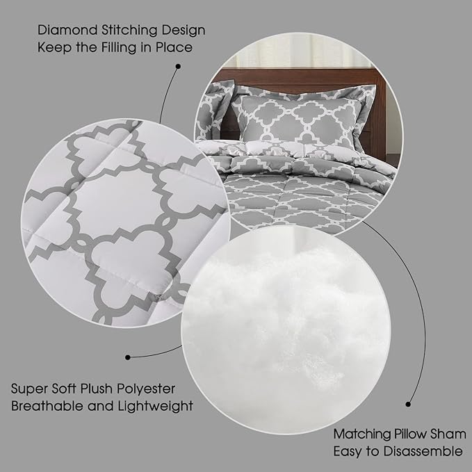 Basic Beyond Twin Comforter Set - Grey Comforter, Reversible Twin Bed Comforter Set for All Seasons, Grey, 1 Comforter (66"x92") and 1 Pillow Sham (20"x26"+2")