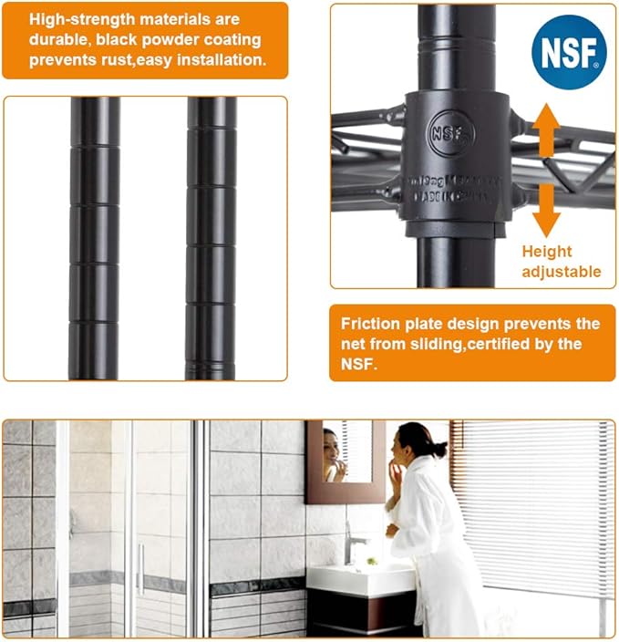 BestOffice | 5-Tier Wire Storage Shelves with Wheels | 14x30x60 | Black | Adjustable Racks | Heavy-Duty Metal Shelf, Holds Upto 220 lbs | No-Tool Assembly | Ideal for Home & Garage Shelving