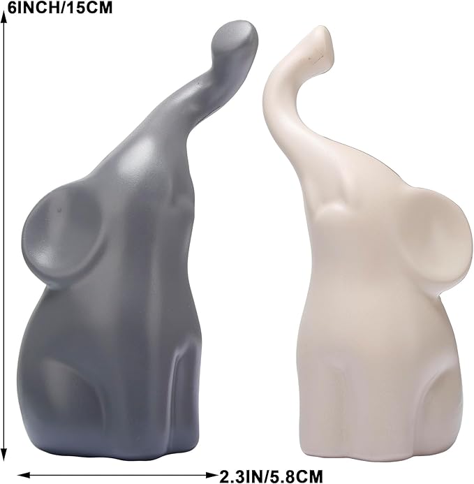 Modern Loving Couple Elephant Statue Set in Beige & Grey - 6 Inch Decorative Figurines for Living Room, Dining Table, Shelves & Entryway - Wedding, Women's Home Decor Sculptures