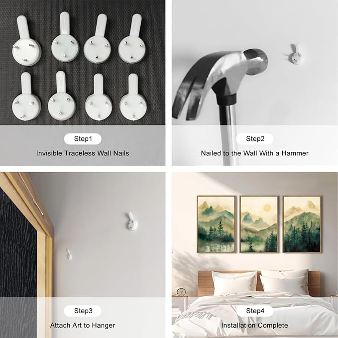 IARTTOP Large Mountain Framed Canvas Wall Art 16x24 Inch Green Foggy Forest Landscape Art Prints Set of 3 Nature woodland Landscape Wall Decor for Living Room Bedroom Office