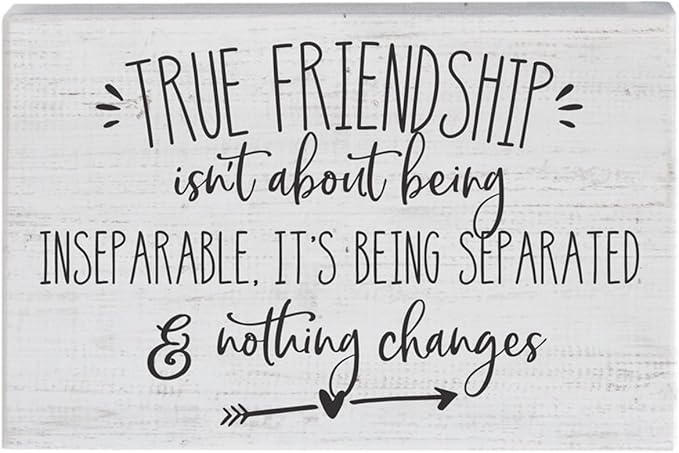 Simply Said, INC True Friendship Isn't About Being Inseparable 5.25 inch Wood Sign, Friendship Small Talk Rectangle Block Plaque, Made in USA, STR1207