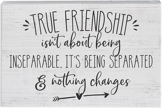 Simply Said, INC True Friendship Isn't About Being Inseparable 5.25 inch Wood Sign, Friendship Small Talk Rectangle Block Plaque, Made in USA, STR1207