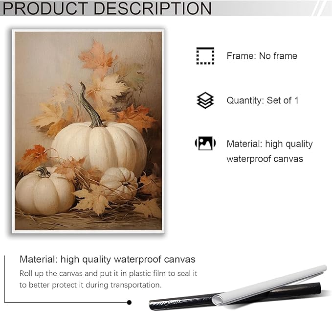 Fall Wall Decor Pumpkin Still Life Canvas Print Poster Rustic Fall Art Vintage Autumn Wall Art Halloween Autumn Decor Thanksgiving 12x16 Unframed