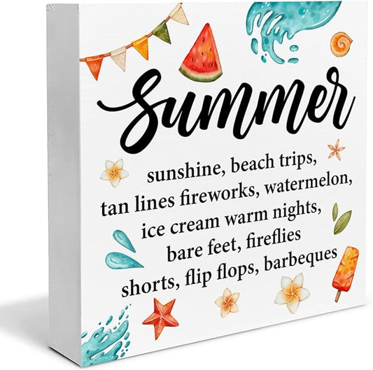 Beach Decor Summer Beach Wood Block Sign Summer Definition Decorations for Home Desk Table Shelf 5 x 5 Inches