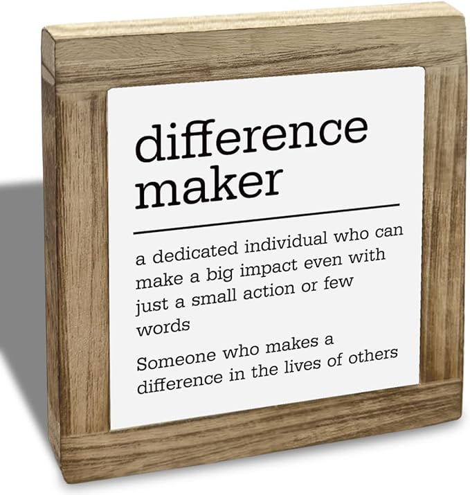 Thank You Gift, Decorative Sign for Home Office Desktop Shelf, Positive Wood Signs, Difference Maker Definition Wooden Plaque, Administrative Professional Day Gifts 5.9x5.9x0.7inch