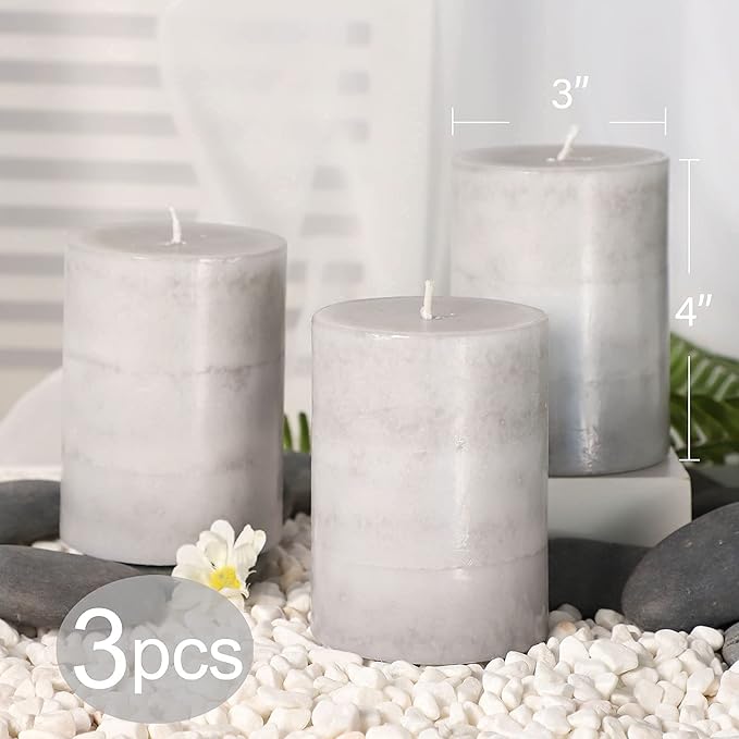 Gray Pillar Candles Cozy Cotton Scented Set of 3 Mottled 3 Layers Hand-Poured Classic Emergency Candle Aromatherapy Candles for Weddings, Home Decorations, Spa, Restaurant 3"X4"