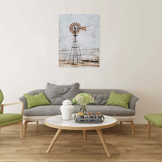 Yihui Arts Windmill Wall Decor Modern Rustic Canvas Wall Art Paintings with Textured Contemporary Abstract Artwork Pictures for Living Room Bedroom Farmhouse Home Decor