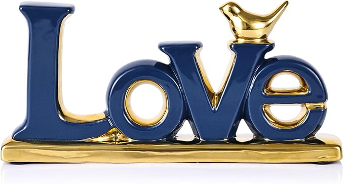 Love Sign Decoration,Blue and Gold Love Signs for Home Decor Statue,Modern Bird Sculpture Personalized Love Decor,Gold Style Figurine Decorative Ornaments for Living Room,Bedroom,Desktop,Cabinets