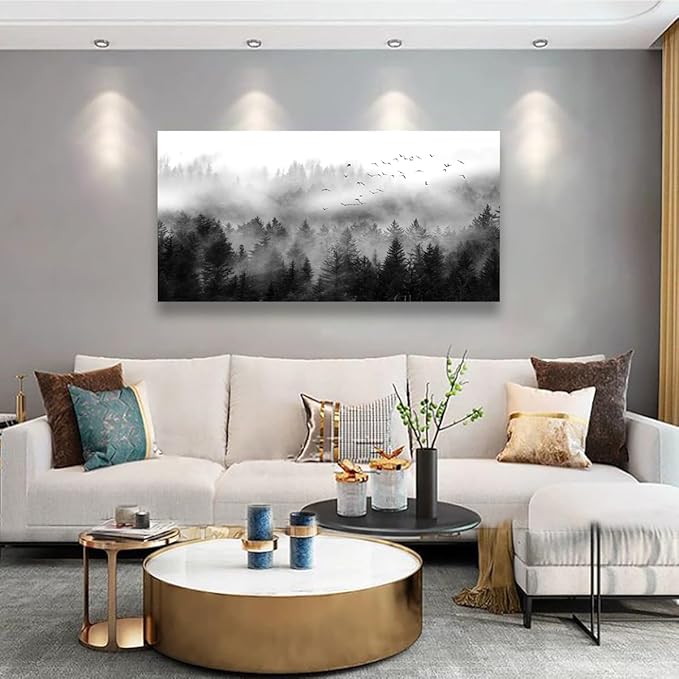 Canvas Wall Art for Living Room Black Bedroom Office Large Landscape Cloud Fog Forest Wall Art Kitchen Nature Pictures Modern Wall Decor Mural Paintings Artwork 20 * 40inch