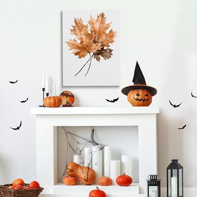 Framed Maple Leaves Canvas Print Posters Watercolor Autumn Leaf Wall Art Poster Fall Rustic Autumn Art Halloween Wall Art Fall Home Decor 20x30 framed