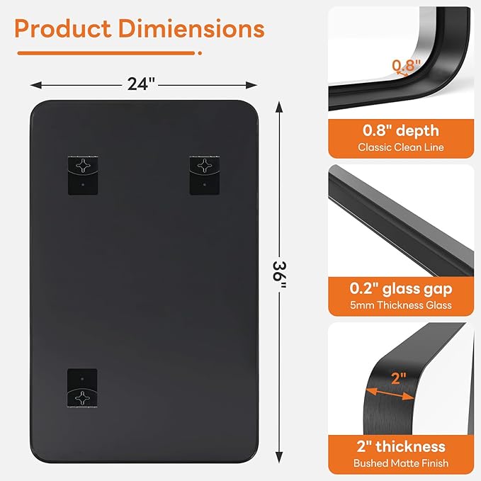 Bathroom Mirror 36x24 Inch Black Metal Framed Rounded Rectangle Vanity Mirror for Wall, Over Sink, Farmhouse, Restroom, Anti-Rust, Modern Decorative, Horizontal or Vertical Hanging