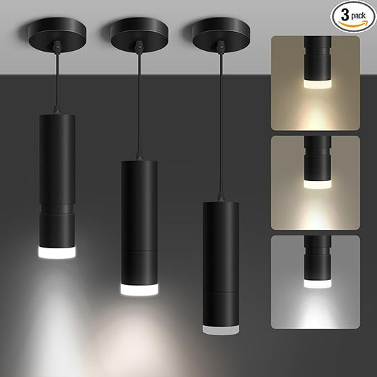 OKELI Pendant Lights, Modern Black Pendant Lights Fixture,3-CCT Unique Adjustable Focus LED Pendant Lighting for Kitchen Island,20W,2700/4000k/6000K, ETL(3Pack)