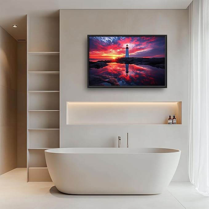 Olivine Lighthouse Wall Art, Nautical Coastal Pictures Wall Decor, Beach Sunset Paintings, Ocean Canvas Prints, Framed Artwork for Bathroom Bedroom Living Room Office Home Decoration 36"x24"