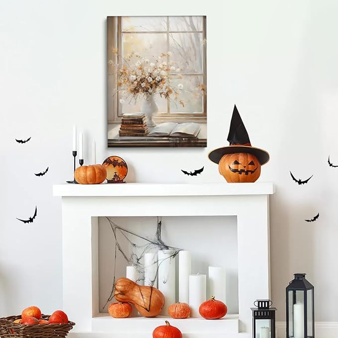 Fall Decor Canvas Print Posters Vintage Light Academia Wall Art Autumn Painting Cozy Fall Autumn Leaves Home Decor 12x16 Unframed