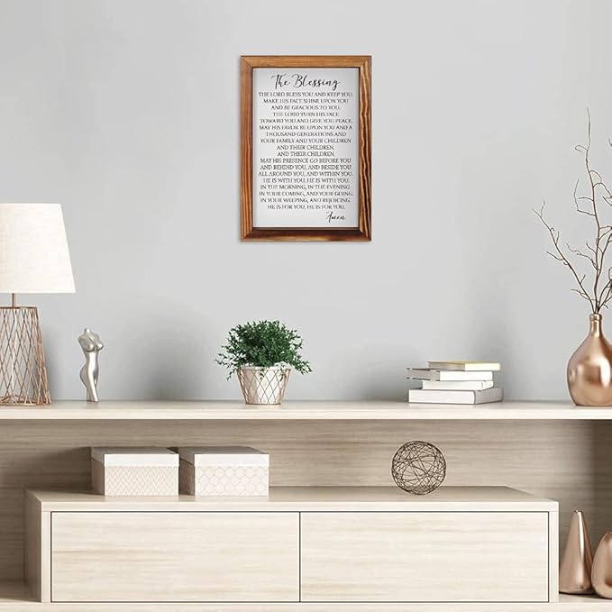 CHDITB The Blessing Lyrics Kari Jobe Framed Wood Sign Plaque(11"×16"), Religious Scripture Bible Verse Amen Quotes Christian Home Decor, Vintage Psalm 91 Wall Art for Home Bedroom Kitchen Farmhouse