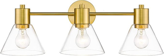 LMS Gold Bathroom Vanity Light Fixtures, 3 Light Bathroom Light Fixtures with Clear Glass Shade, LMS-108