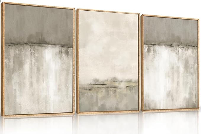 KAIRNE Large Neutral Gray Tan Framed Canvas Wall Art Set, Abstract Textured Wall Decor, Beige Minimalist Wall Pinting, Modern Illustrations Art Print for Living Room, Bedroom, Office -24"x36"x3