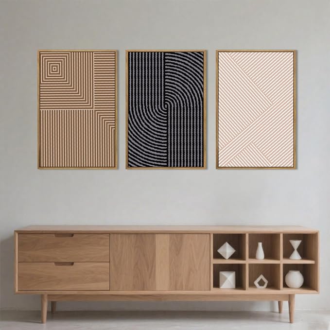 ANHUIB Boho Wall Art Large Neutral Wall Decor Abstract Line Painting for Living Room Bedroom Office 16x24 Inch Set of 3