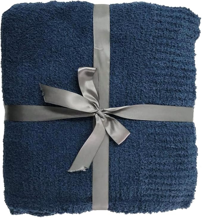 JOOJA Navy Blue Knit Throw Blanket Knitted Boucle Blankets Decorative Soft Fuzzy Throw Bed Blanket for Women Couch 50x60 Inches 50x60 Inches Navy Blue