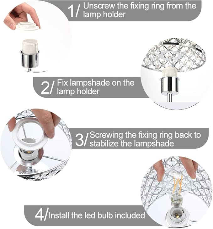 GyroVu Crystal Table Lamp, Touch Control Table Lamps with USB C+A Ports - 3 Way Dimmable Bedside Lamp with Bulbs, Crystal Nightstand Lamp Modern Light for Bedroom, Living Room, Bulb Included