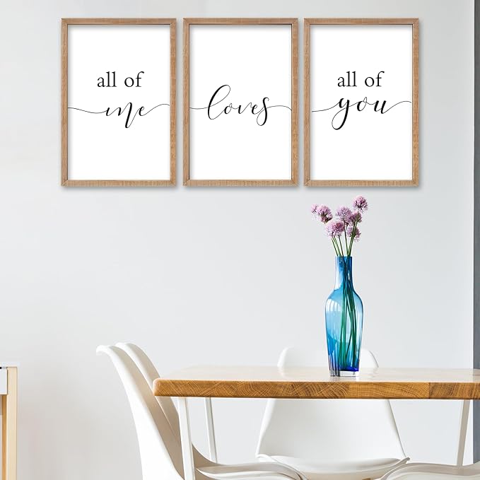 SRSZHIYUE Romantic Love Quote All of Me Loves All of You Sign Wall Decor 16"×11" Set of 3 Framed Wooden Plaque for Couples Master Bedroom Above Over Bed Love Rustic Farmhouse Wall Hanging Art (Wood)