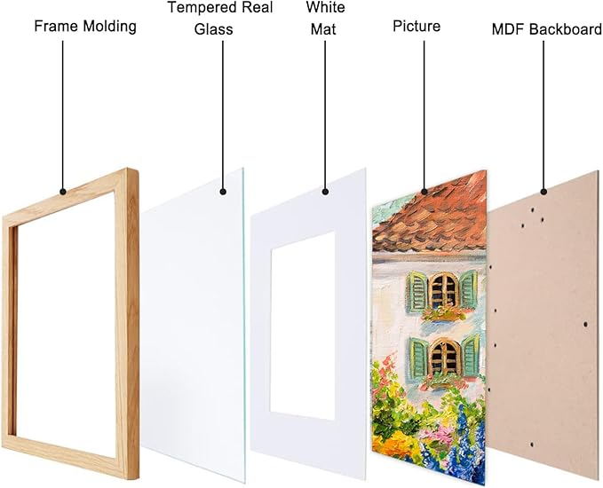 TKYGU12x16 Picture Frame 12"x16"Poster frame for Wall,Natural Oak Wooden Picture Frame 12 By 16 Photo Frame with Real Glass,12 x 16 Art Frame with Mat for 8.5x11,Collage Gallery Perfect for Home Gifts