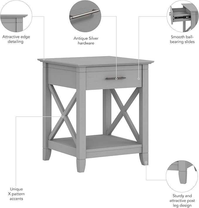 Bush Furniture Key West Small End Table with Storage | Modern Farmhouse Accent Shelf for Living Room in Cape Cod Gray