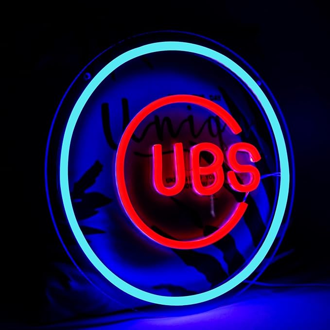 Balanar Cubs Neon Sign Baseball for Sport Club Wall Decor Baseball LED Sign Neon Light For Man Cave Garage Decoration Red Neon Sign For Bar,Dorm Room,Party DecorationGame Room Decoration