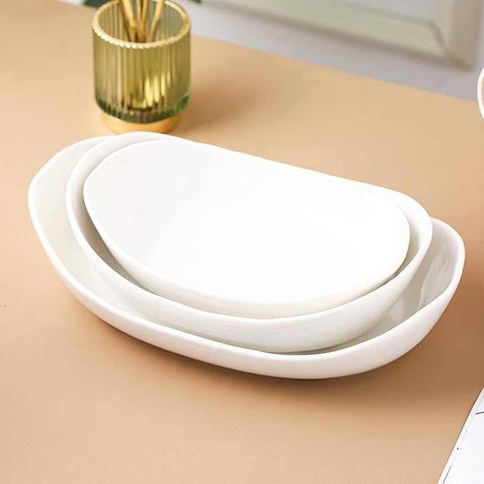 3 Tier Ceramic Fruit Bowl With Bamboo Wood Stand for Kitchen Counter,Porcelain Fruit Basket for Vegetable Storage,Snack Dessert Cake Tray Plate Rack for Party Wedding - White